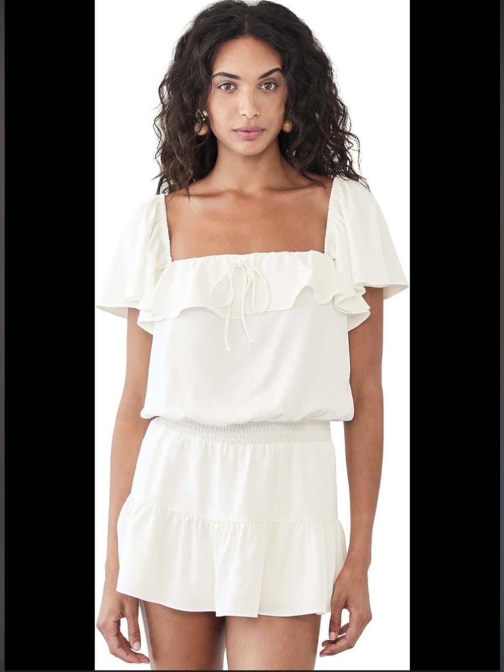 Amanda Uprichard Ali Cream Ruffle Romper 🤍